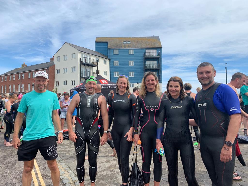 2021 06 26 Arun Swim L R In Wetsuits Adam Bryant Liz Griffin Hind Esther Williams Liane & Barry Davids